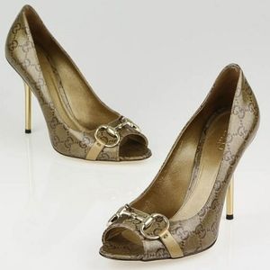 Gucci Gold Horse Bit Peep Toe